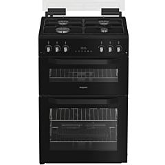 Hotpoint 60cm Freestanding Gas Double Cooker with Glass Lid