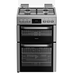 Hotpoint 60cm Freestanding Gas Double Cooker with Glass Lid