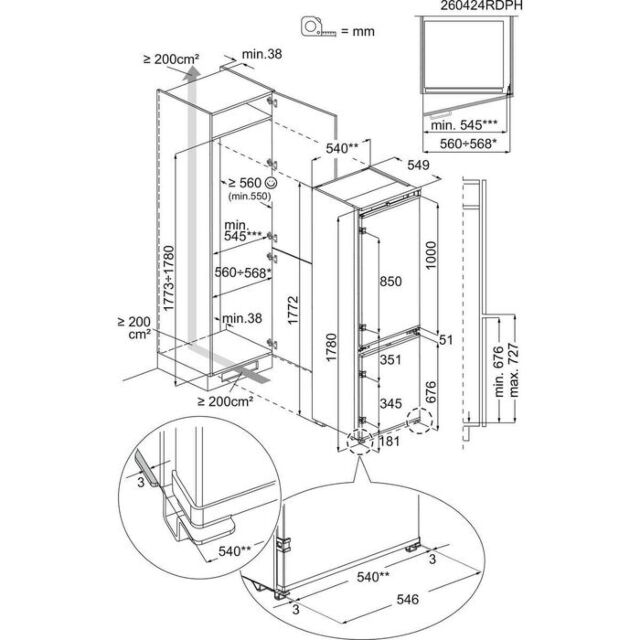 AEG NSC7N18ZES 54.6cm 70/30 Built In Frost Free Fridge Freezer