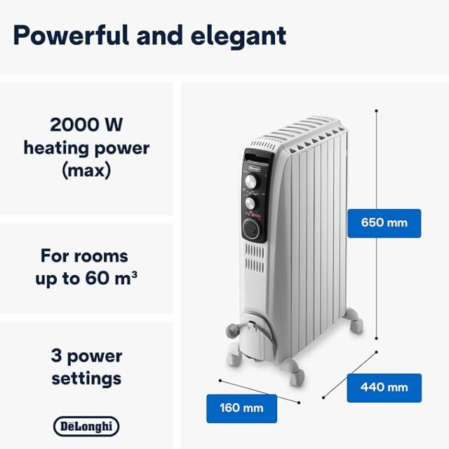 DELONGHI TRD40820T 2kw Dragon 3 Oil Filled Radiator With Timer