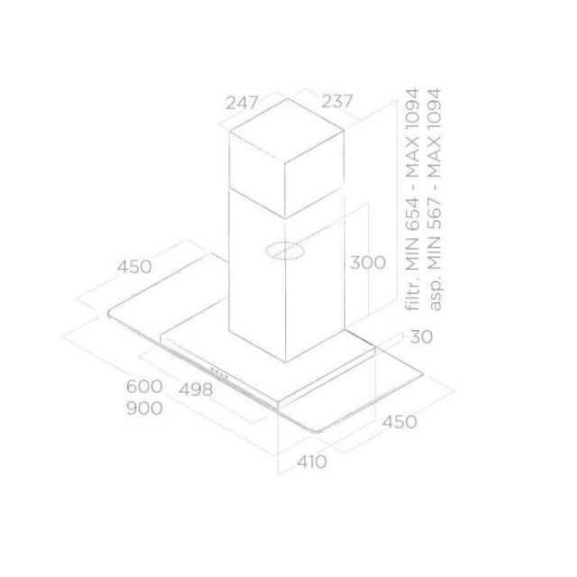 ELICA FLATGLASSNS60IX Elica 60Cm Flat Glass Chimney Hood Stainless Steel