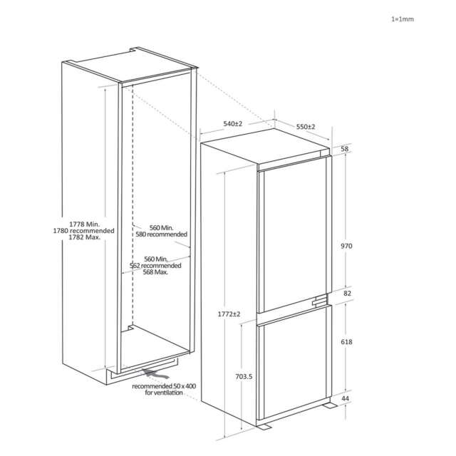 Haier HBW7518CTK Built In 70/30 Fridge Freezer