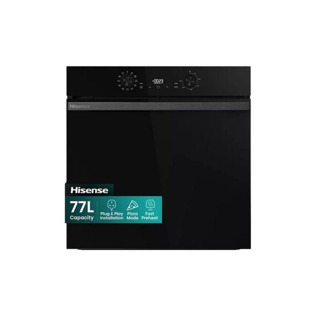 Hisense BI622ABPGUK Built In Electric Single Steam, Plug & Play Oven - Jet Black