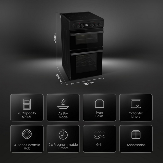 Hisense HDCEC5C10B Double Oven Electric Cooker 50cm Black