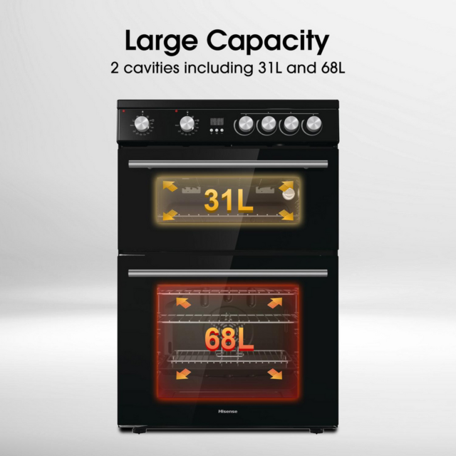 Hisense HDE3211BBUK Double Oven Cooker 60cm Ceramic Hob
