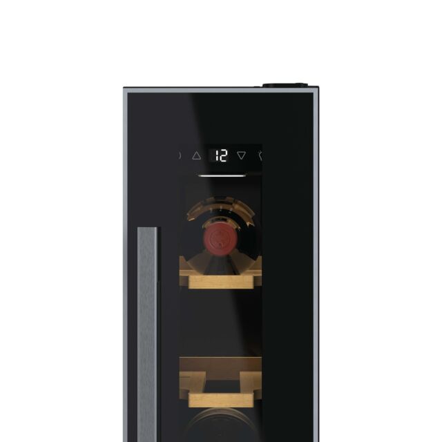 Hoover HWCB15UK 15 Cm Wine Cooler, 7 Bottles, Black With Slim Stainless Steel Frame