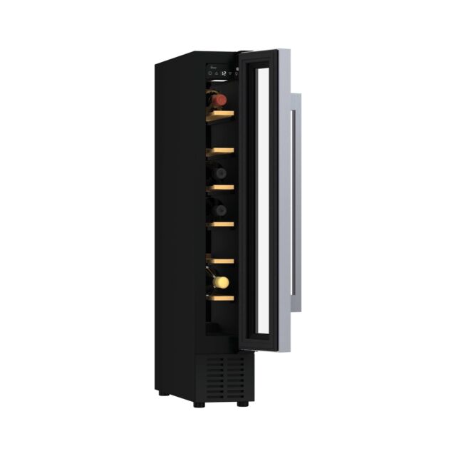 Hoover HWCB15UK 15 Cm Wine Cooler, 7 Bottles, Black With Slim Stainless Steel Frame