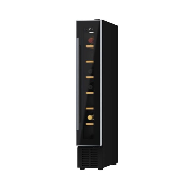 Hoover HWCB15UK 15 Cm Wine Cooler, 7 Bottles, Black With Slim Stainless Steel Frame