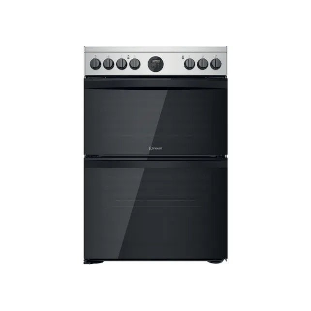 Indesit ID67V9HCXUK 60cm Double Oven Electric Cooker with Ceramic Hob - Stainless Steel