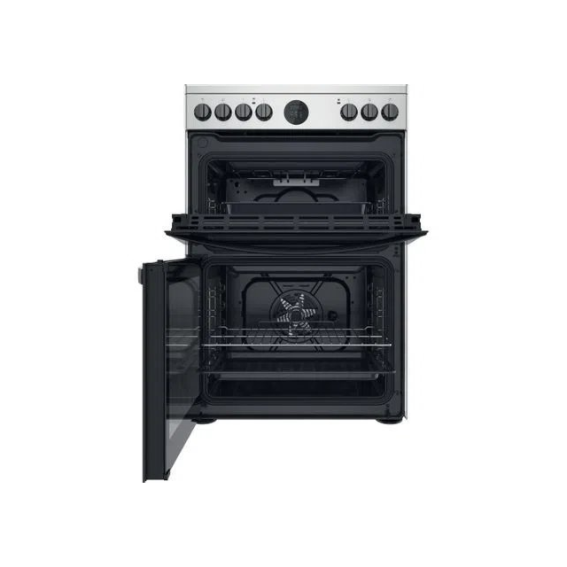Indesit ID67V9HCXUK 60cm Double Oven Electric Cooker with Ceramic Hob - Stainless Steel