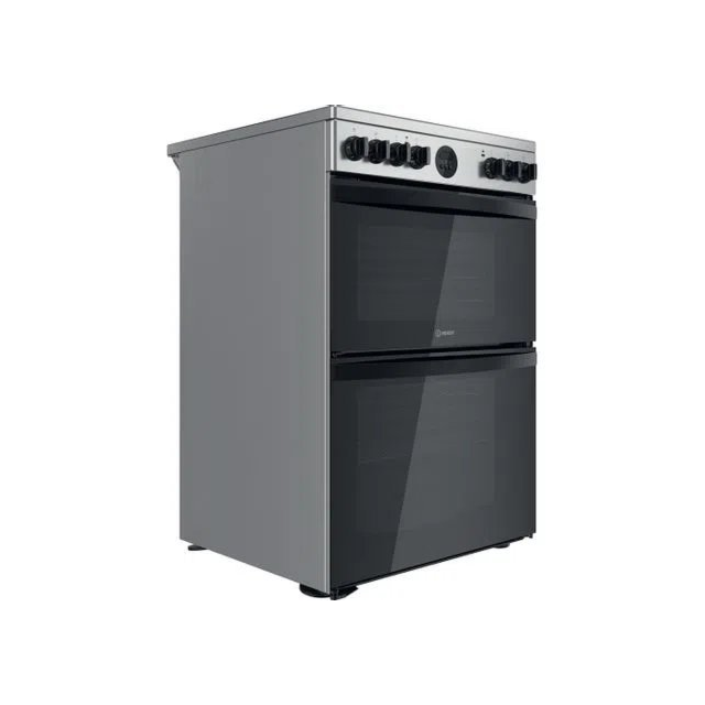 Indesit ID67V9HCXUK 60cm Double Oven Electric Cooker with Ceramic Hob - Stainless Steel