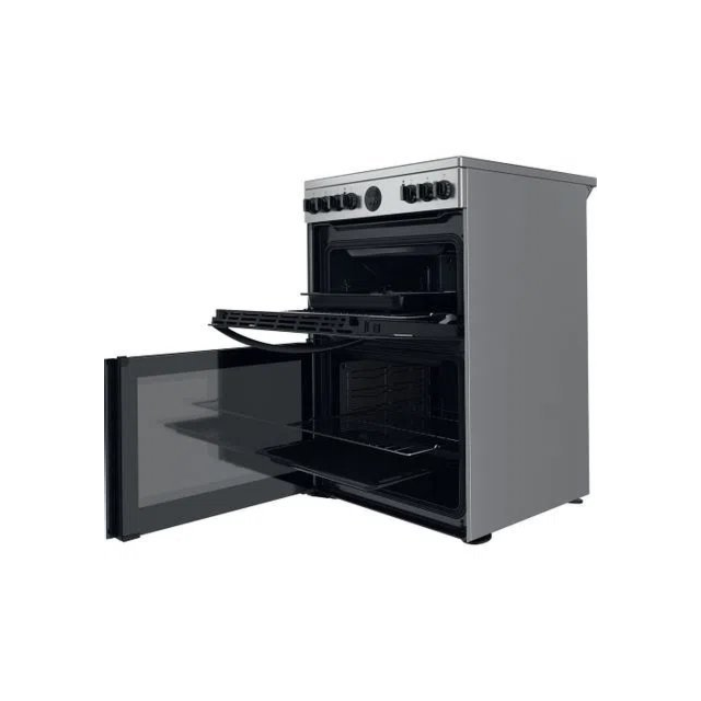 Indesit ID67V9HCXUK 60cm Double Oven Electric Cooker with Ceramic Hob - Stainless Steel