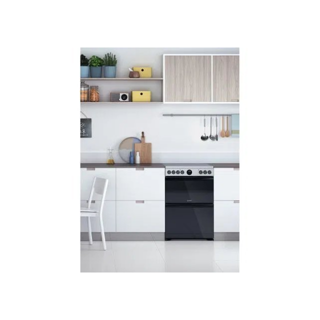 Indesit ID67V9HCXUK 60cm Double Oven Electric Cooker with Ceramic Hob - Stainless Steel