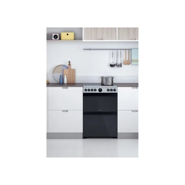 Indesit ID67V9HCXUK 60cm Double Oven Electric Cooker with Ceramic Hob - Stainless Steel
