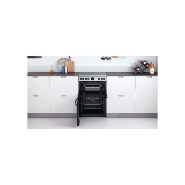 Indesit ID67V9HCXUK 60cm Double Oven Electric Cooker with Ceramic Hob - Stainless Steel