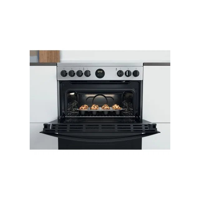 Indesit ID67V9HCXUK 60cm Double Oven Electric Cooker with Ceramic Hob - Stainless Steel