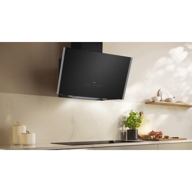Neff D98IPT2S0B N 90, Wall-Mounted Cooker Hood, 90 Cm, Clear Glass Black Printed, Black
