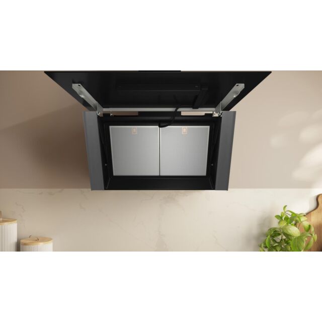 Neff D98IPT2S0B N 90, Wall-Mounted Cooker Hood, 90 Cm, Clear Glass Black Printed, Black