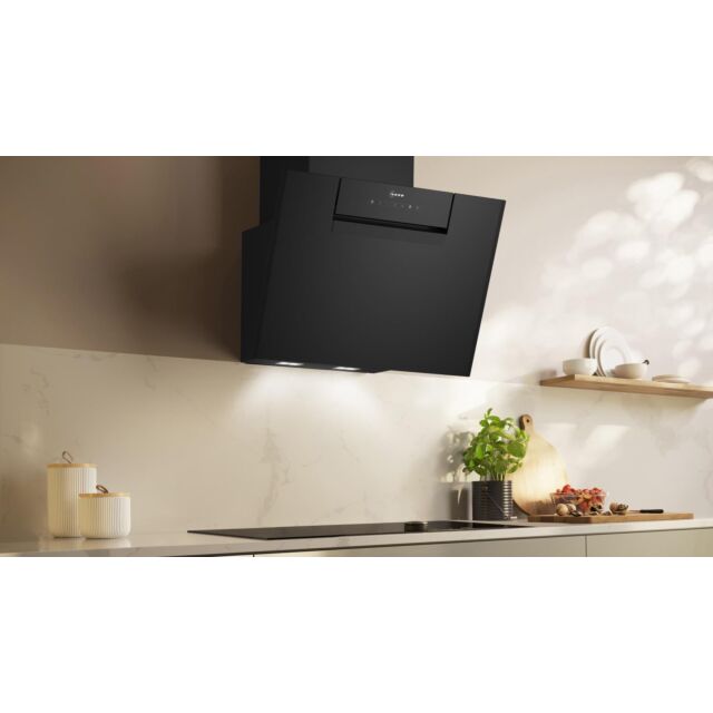 Neff D65IFN1S0B N 50, Wall-Mounted Cooker Hood, 60 Cm, Clear Glass Black Printed, Black