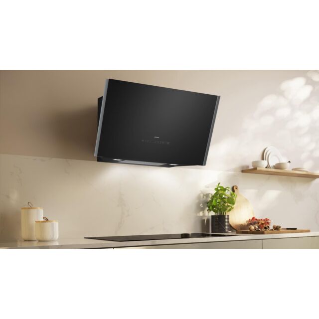 Neff D98IPT2S0B N 90, Wall-Mounted Cooker Hood, 90 Cm, Clear Glass Black Printed, Black