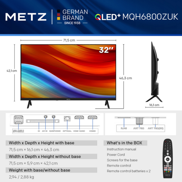 Metz 32MQH6800ZUK 32inch QLED Smart TV with Freely Power