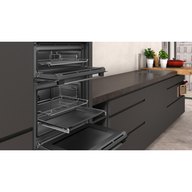 ** FREE INSTALL** Neff U1ACE2HG0B Neff U1ACE2HG0B 59.4cm Built In Electric Double Oven - Black with Graphite Trim