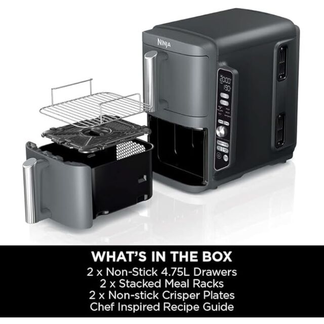 Ninja SL400UKGREY Double Stack XL 2-Drawer 9.5L Air Fryer - Grey