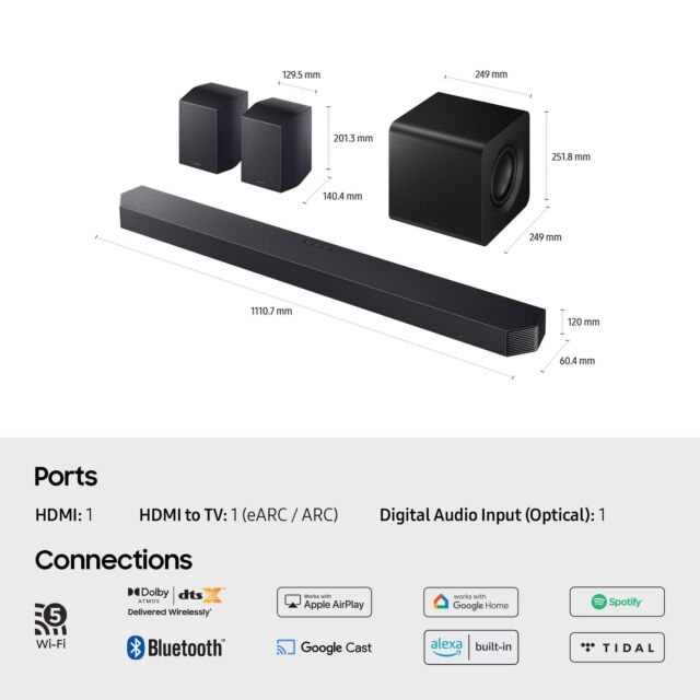 Samsung HW-Q930F/XU 9.1.4ch Q-Series Soundbar with Subwoofer & Rear Speakers - Titan Black