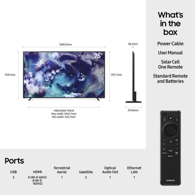 Samsung QE75QN900FTXXU 75inch 8K Neo QLED Glare Free TV with 8K AI Upscaling & Dolby Atmos?