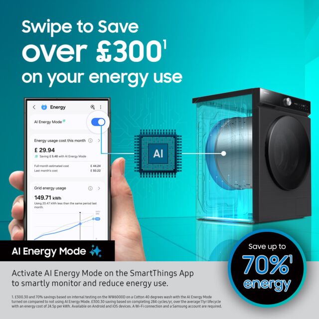 Samsung WW90CGC04DABEU Wifi-Enabled 9Kg 1400 Spin Washing Machine - Black 