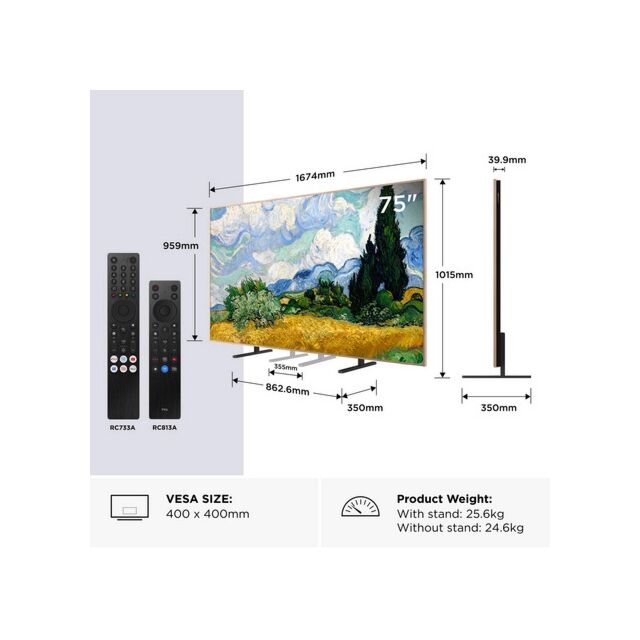 TCL 75A400 PRO-UK 75inch 4K Ultra HD QD-MINI LED AI Art TV
