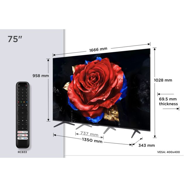 TCL 75T8C-UK 75inch 4K QLED HDR Ultra HD Google TV