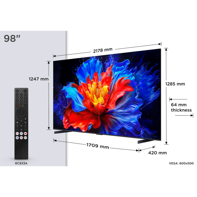 TCL 98P8K-UK 98inch 4K QLED HDR Ultra HD Google TV