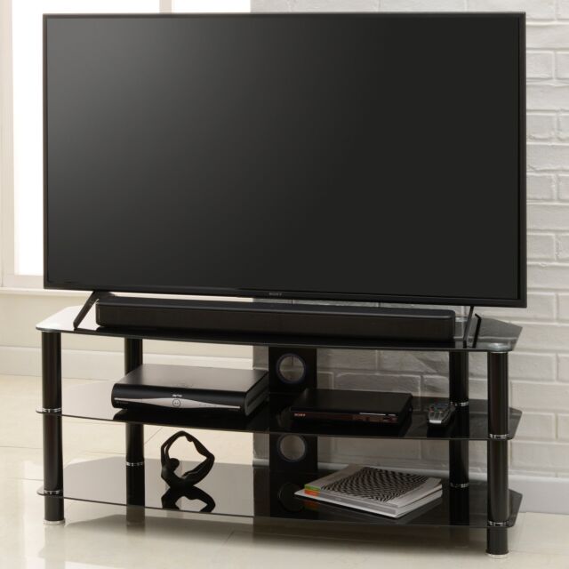 TTAP C3031050BB Vantage TV Stand Stylish Tubular Design TV Stand With Toughened Glass Top And Shelve
